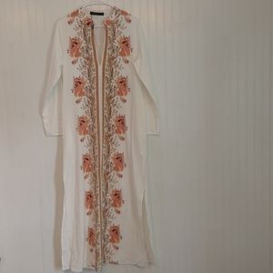 Zanzea Cream & Orange Floral Tunic Maxi Dress Sz M
